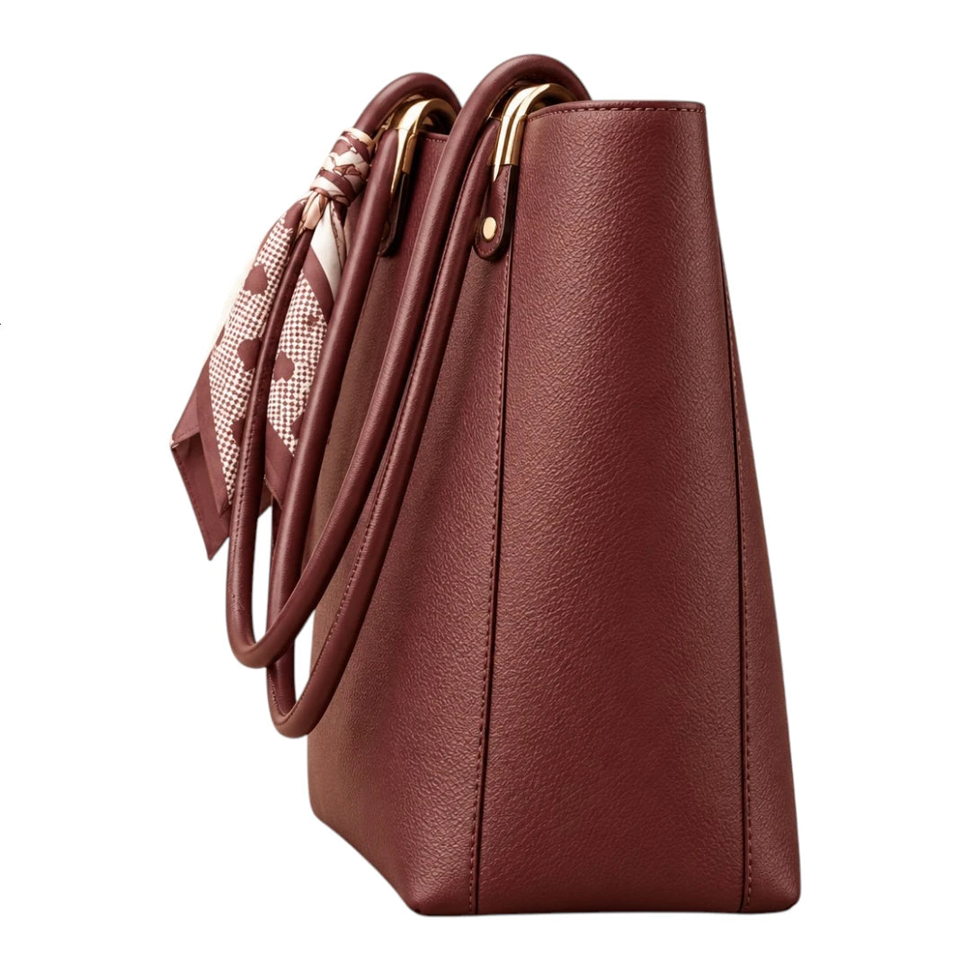 BagRadiance Burgundy Scarf Faux Leather Tote Handbag