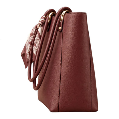BagRadiance Burgundy Scarf Faux Leather Tote Handbag