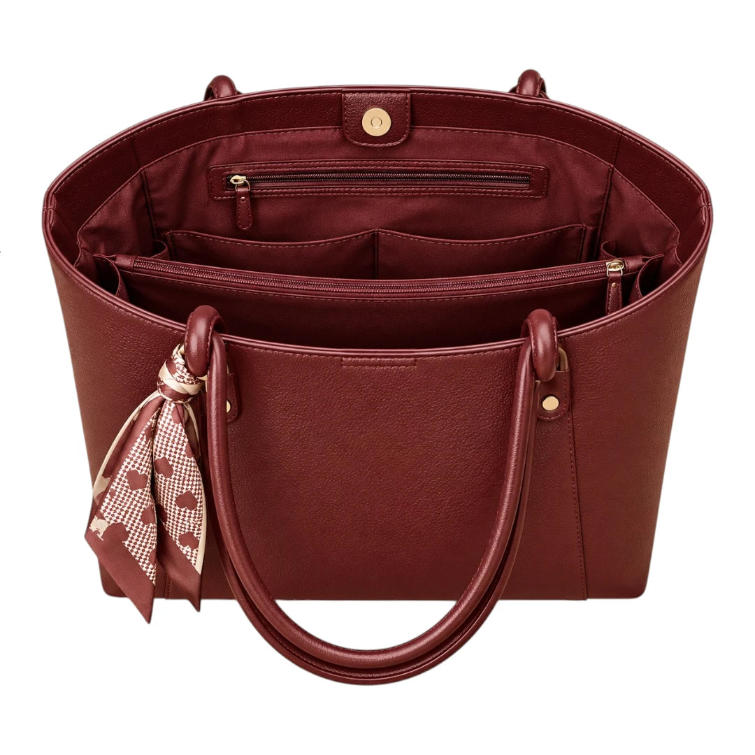 BagRadiance Burgundy Scarf Faux Leather Tote Handbag