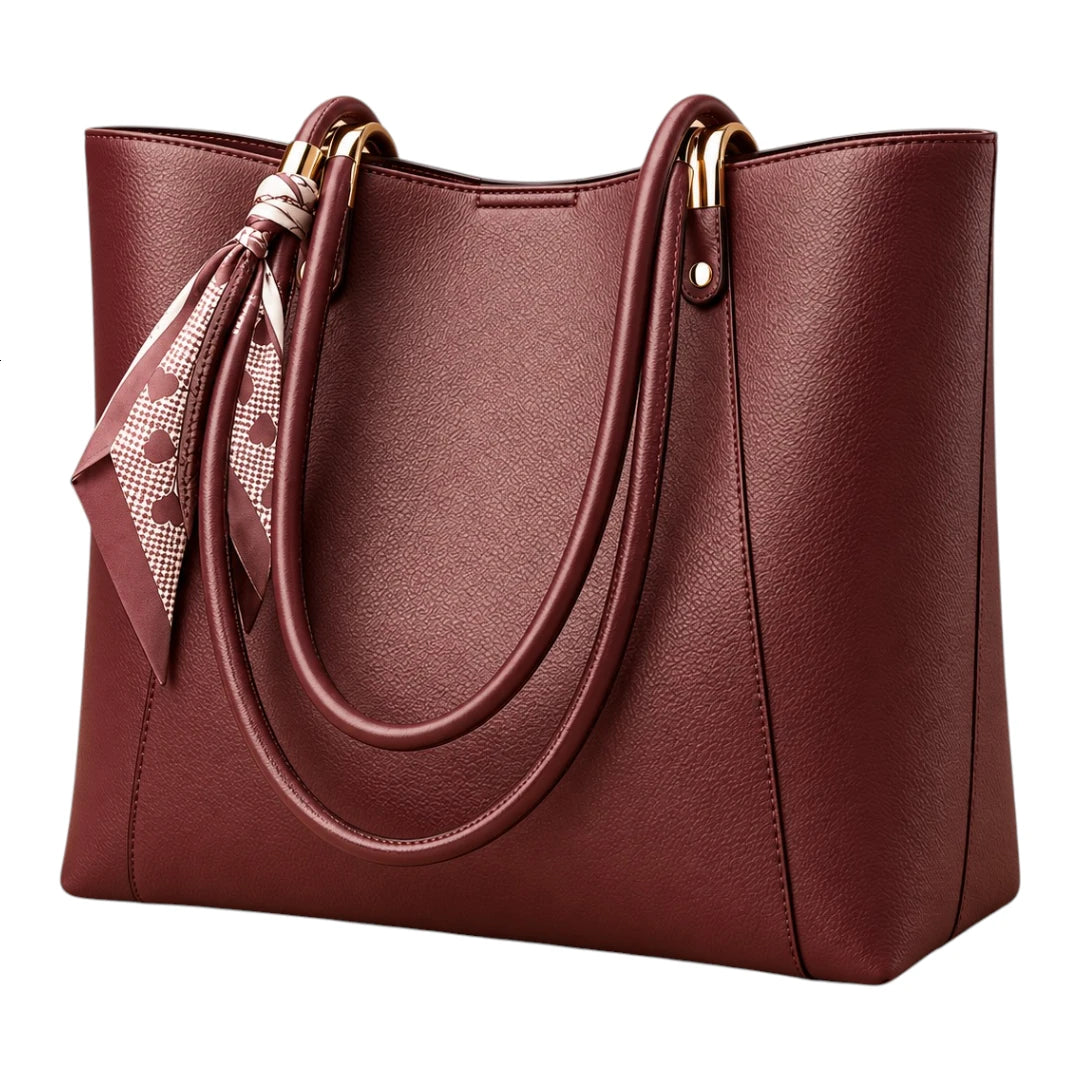 BagRadiance Burgundy Scarf Faux Leather Tote Handbag