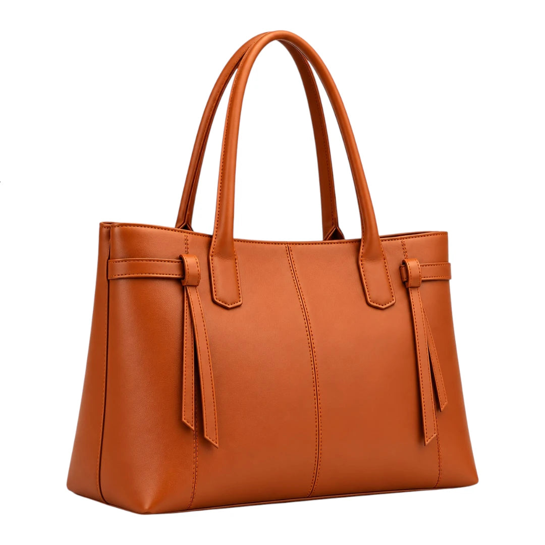 BagRadiance Caramel Tie Faux Leather Tote Handbag