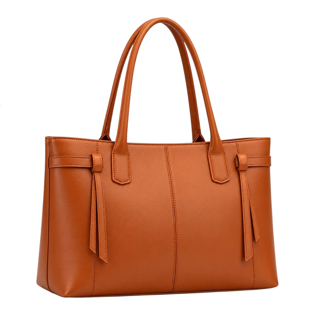 BagRadiance Caramel Tie Faux Leather Tote Handbag