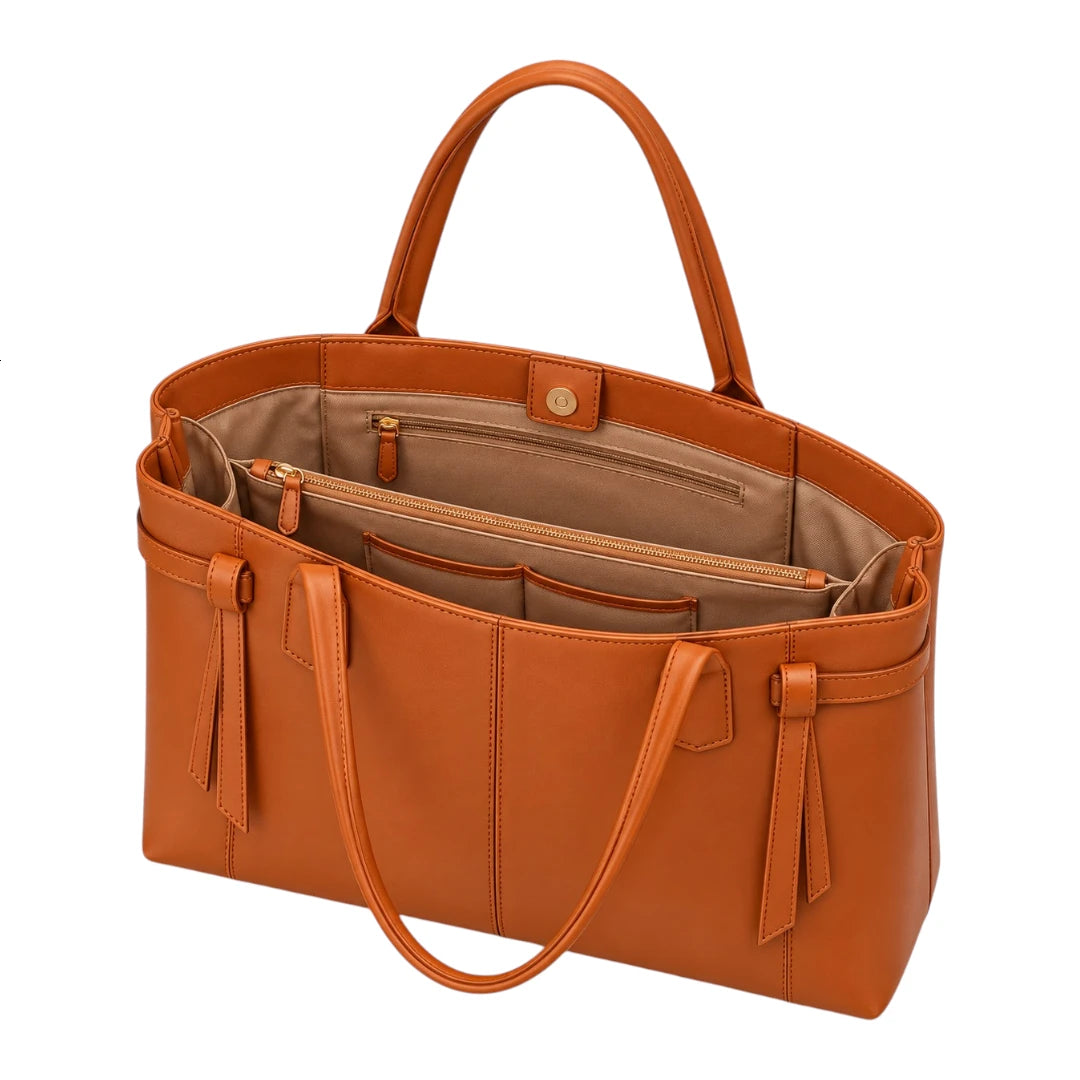 BagRadiance Caramel Tie Faux Leather Tote Handbag