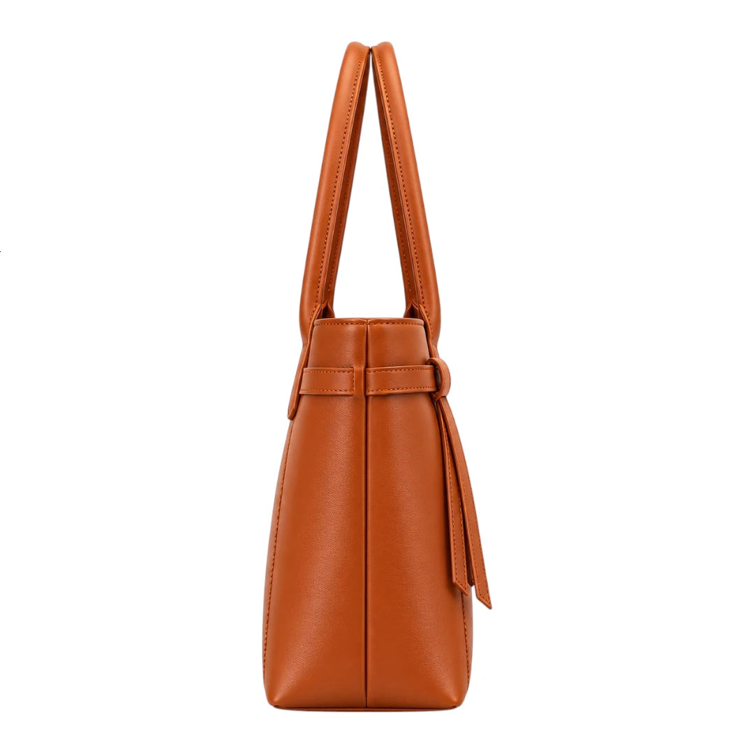 BagRadiance Caramel Tie Faux Leather Tote Handbag