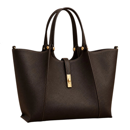 BagRadiance Espresso Lock Faux Leather Tote Handbag