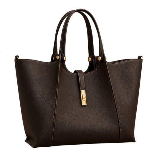 BagRadiance Espresso Lock Faux Leather Tote Handbag