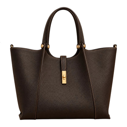 BagRadiance Espresso Lock Faux Leather Tote Handbag