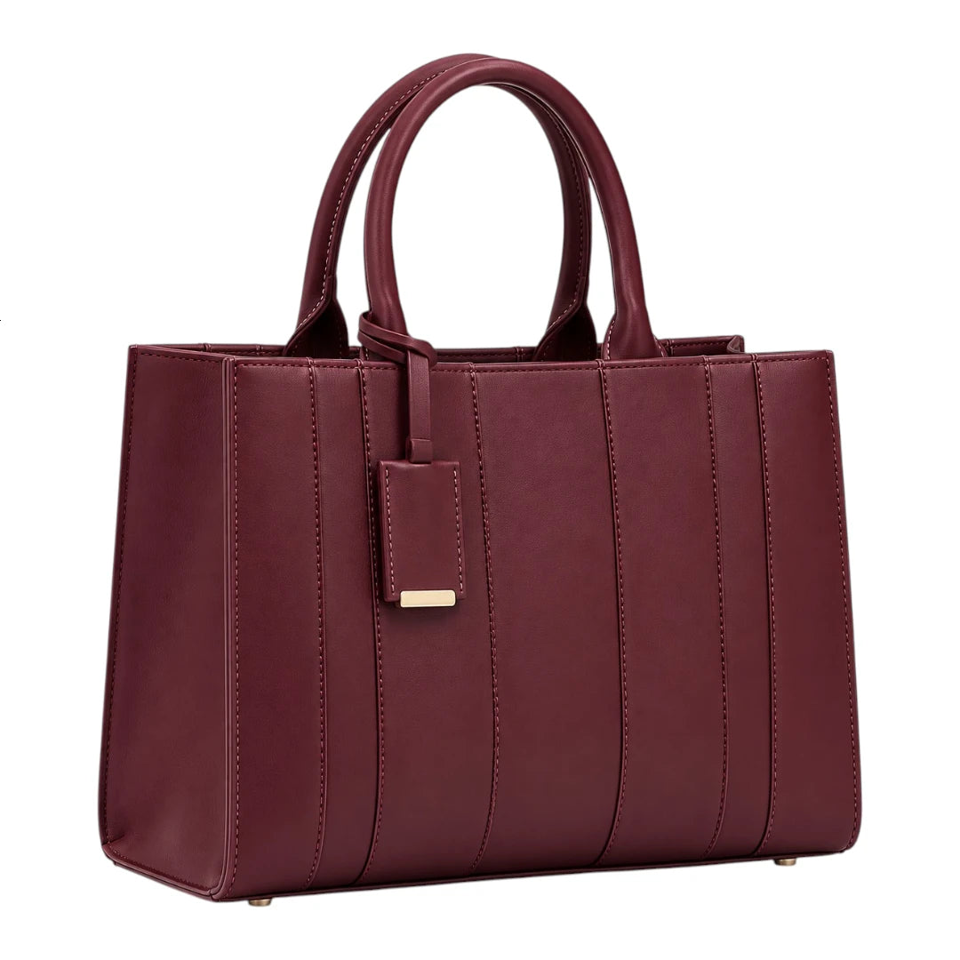 BagRadiance Merlot Panel Faux Leather Tote Handbag