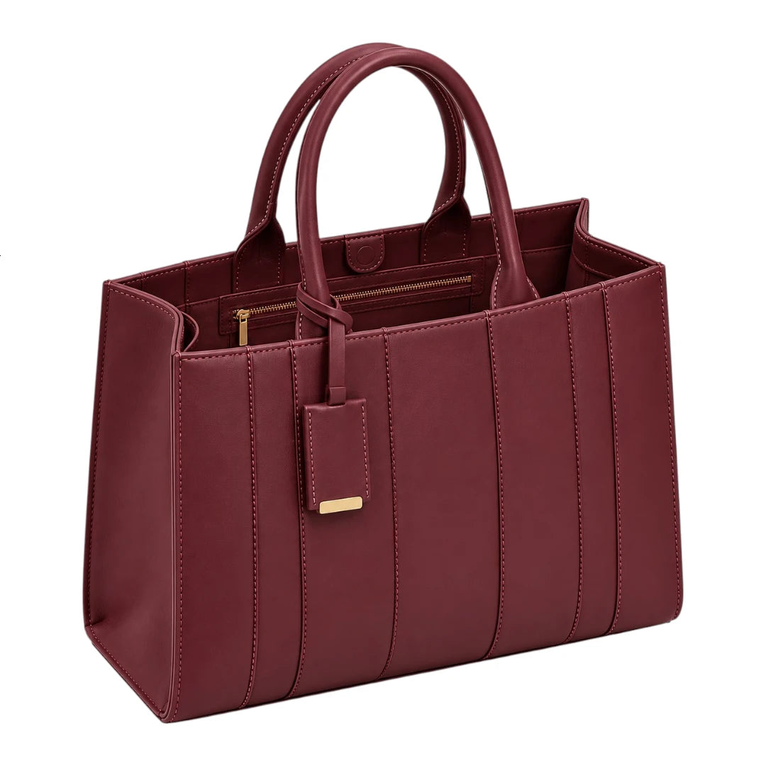 BagRadiance Merlot Panel Faux Leather Tote Handbag