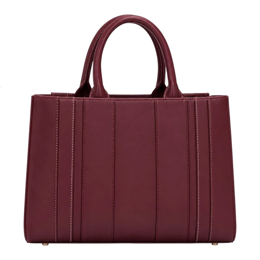 BagRadiance Merlot Panel Faux Leather Tote Handbag
