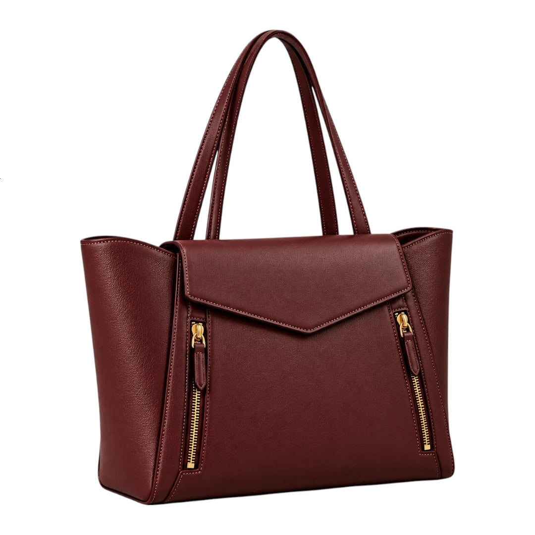 BagRadiance Wine Zip Faux Leather Tote Handbag